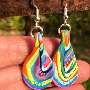 Pastel rainbow hand painted polymer clay earrings